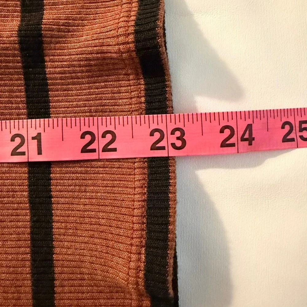Anthropologie t.la Ruffled Turtleneck Top Brown Black Stripped Size Medium - Picture 7 of 7